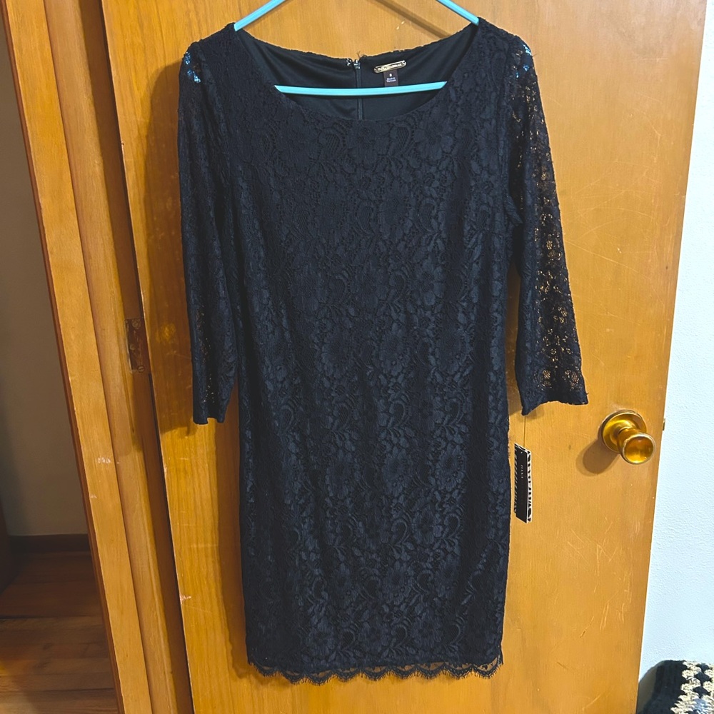 Dana‎ Buchanan Black Floral Lined Lace Dress Size 8 New with Tags